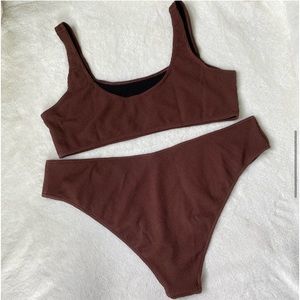 Plus size ASOS collusion bikini set brown ribbed 80’s swimsuit